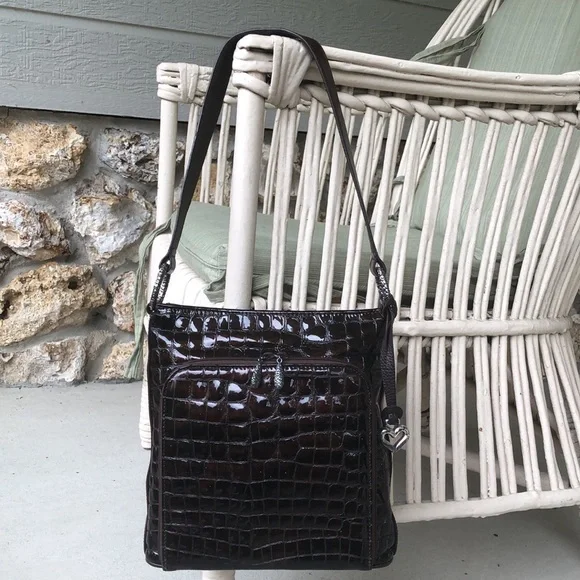 BRIGHTON Reptile Embossed Patent Leather Shoulder Bag - #D723012 - Picture 1 of 15